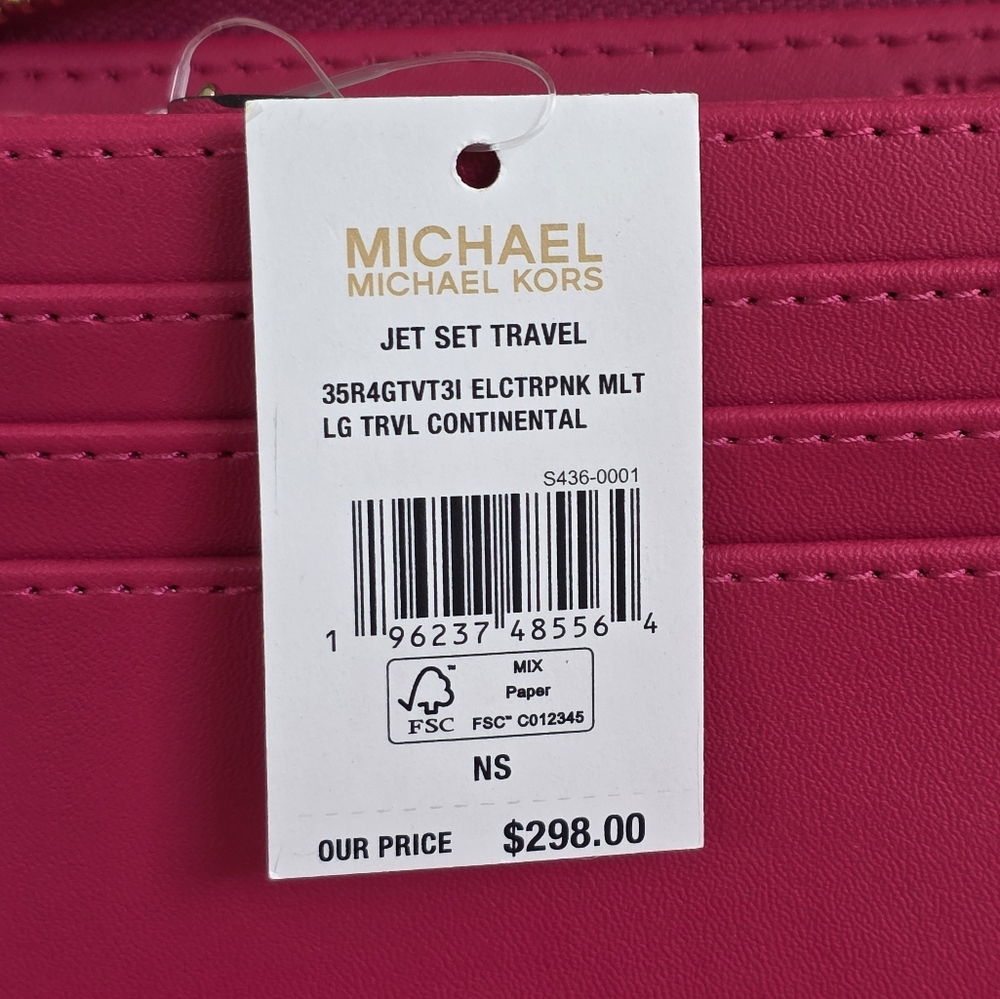 Michael Kors Jet Set Continental Pink Wristlet Wallet - Picture 5 of 6